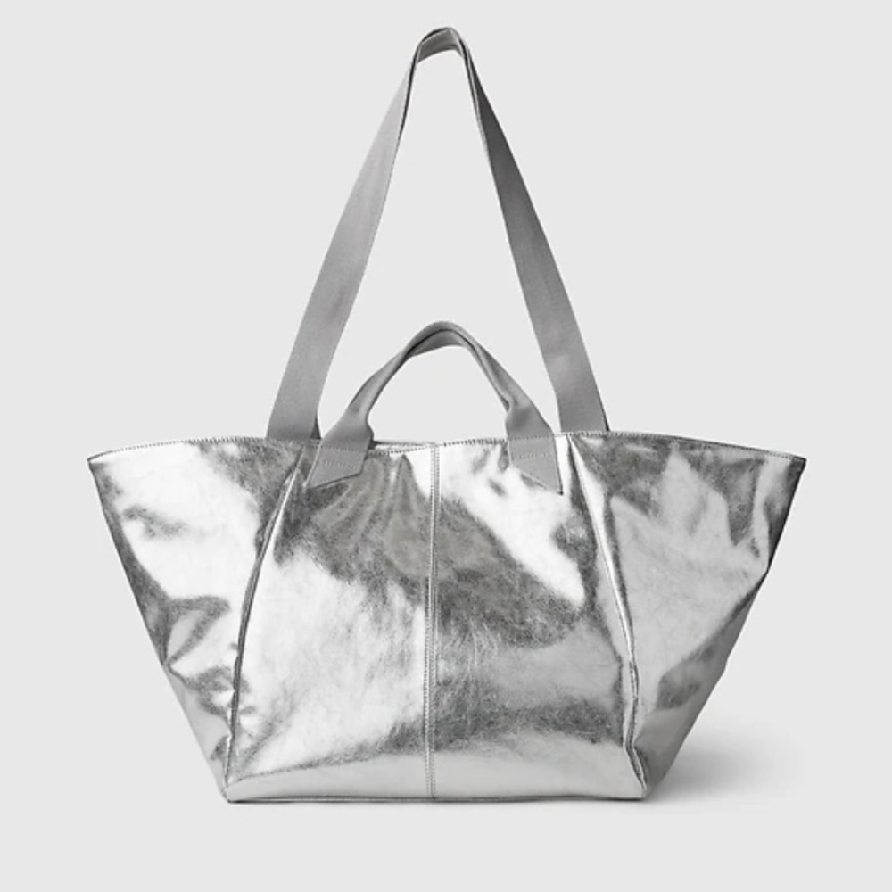 Metallic Vegan Leather Tote Bag